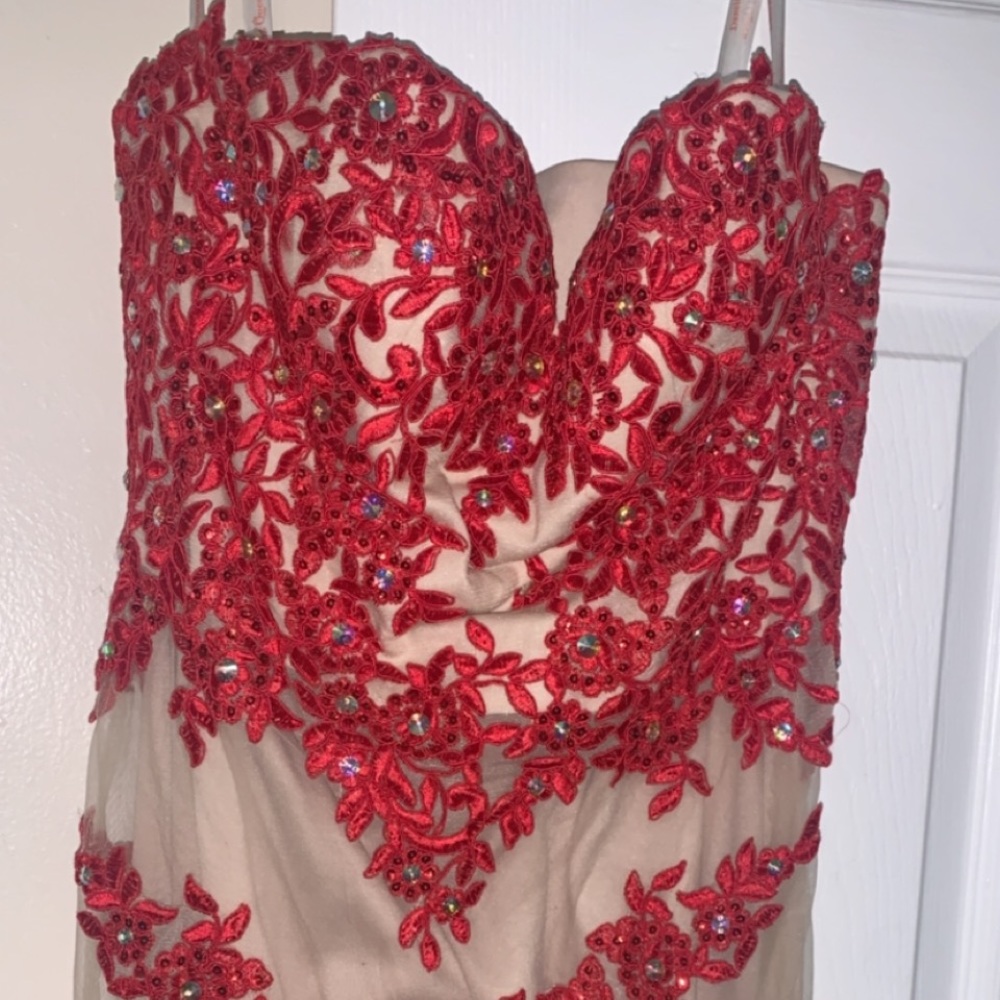 Beautiful RED HOT DRESS. Has lace all around.